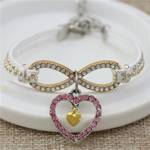 New Fashion pink double love crystal Leather bracelets & bangles infinity Bracelets Jewelry for men Women Drop shipping