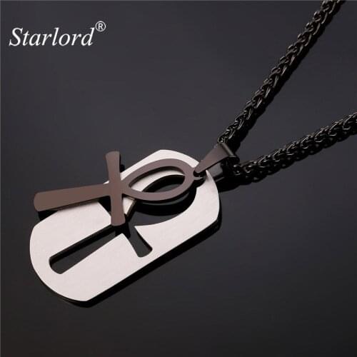 Starlord Ankh/Crux Ansata Key of The Life Cross Necklace Stainless Steel/Gold Color Dog Tag Ankh Egyptian Pendant GP2435