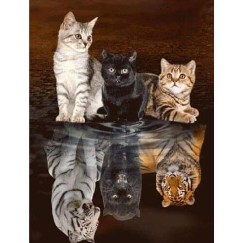 Full Square Diamond Painting Cat Animal 5D DIY Round Mosaic Diamond Embroidery Tiger Decor Home Picture of Rhinestone Handmade