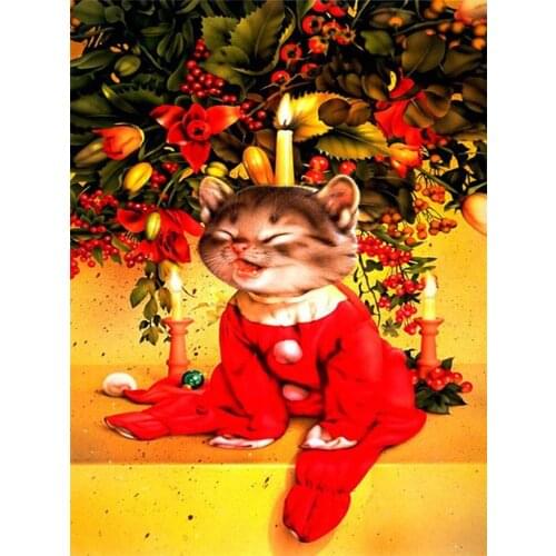 Full Diy Diamond Painting Embroidery Cross Stitch Cartoon christmas cat Diamond Mosaic Needlework Art ChristmasDecoration