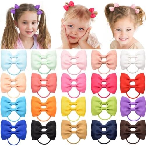 20pcs/lot Fshion Small Bowknot Elastic Hair Band Sweet Solid Ribbow Bow Korean Rubber Hair for Girls Hair Accessories 023