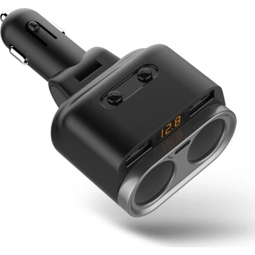 Car Cigarette Lighter Socket Splitter Power Adapter 2 Way Car Cigarette Lighter Socket Splitter 80W+Dual USB Charger Adapter