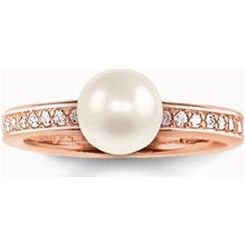 Rose Gold Color Single Row White CZ Pearl Rings, High Quality A Pearl on Eternity Ring Thomas Style Jewelry Gift for Women