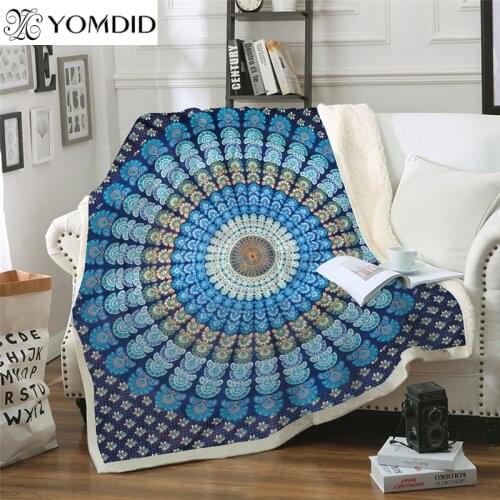 Mandala Series Blanket Flower Pattern Thick Blankets Coral Velvet Fabric Tapestry Thickened double-layer Blanket for Sofa decor