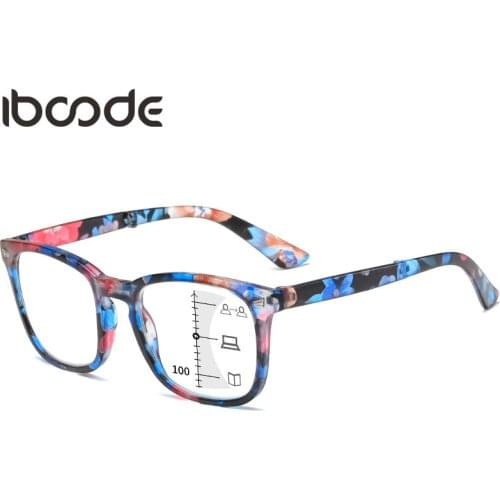 Iboode Folding Progressive Reading Glasses Vintage Anti Blue Light Men Women Presbyopia Hyperopia Multifocal Eyeglasses