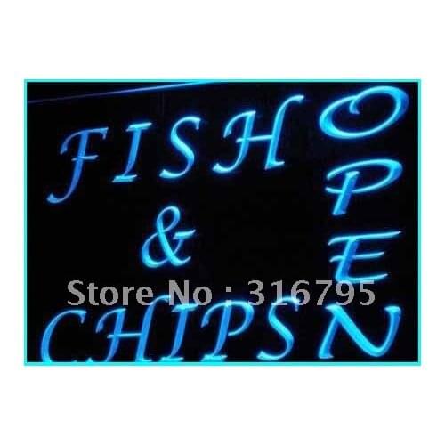 I174 OPEN Fish Chips Cafe Restaurant LED Neon Light Light Signs On/Off Switch 20+ Colors 5 Sizes