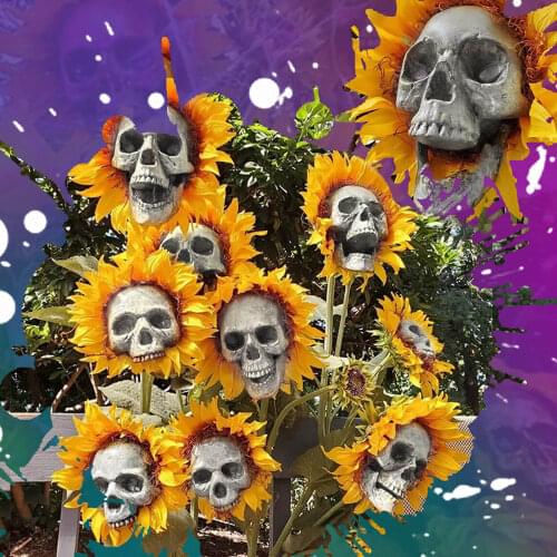 Skull Sunflower Decoration Halloween Atmosphere Garden Simulation Flower Ornament Halloween Party Scary DIY Decor