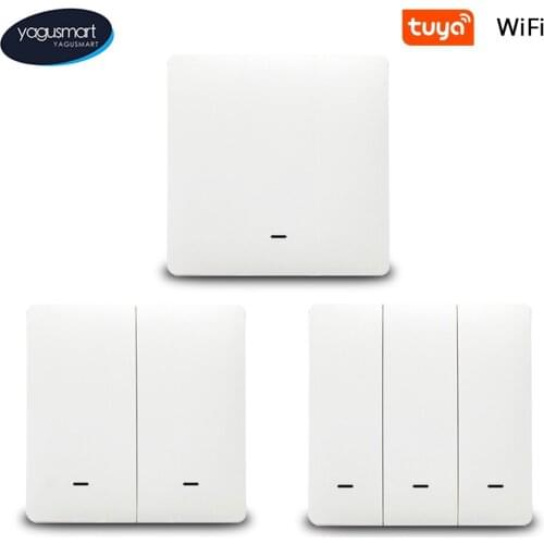 Yagusmart Tuya WiFi Smart Wall Light Switch Neutral Wire Required 1 2 3 Gangs Physical Push Button Alexa Google Home Timer