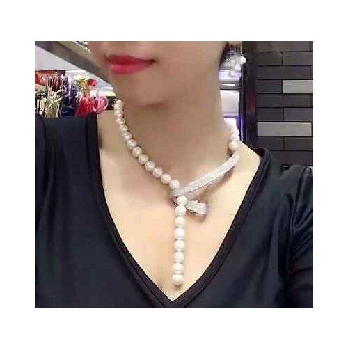 Jewerly free shipping new desig south sea round 9-10mm white pearl necklace 24"