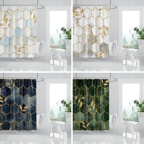 Geometric Marble Polygon Shower Curtain Leaves Print Bathroom Decor Fabric Waterproof Polyester Curtain Home Decoration