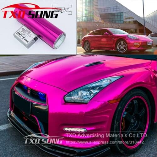 30CM X 152CM High Glossy Rose Red Chrome mirror Vinyl Film Glossy Rose red mirror Car Sticker Wrapping With air free bubbles