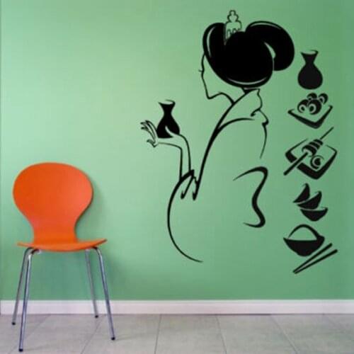 Sushi Decal Women Food Restaurant Sticker Posters Vinyl Wall Decals Pegatina Decor Mural Sushi Sticker