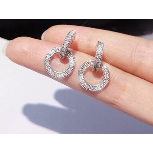 Shinning CZ Zircon Stud Round Earrings For Women Girl 925 sterling silver Pendientes Fashion Jewelry Statement Earrings