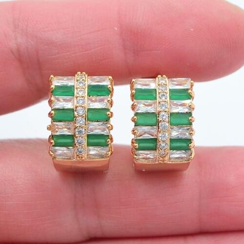 Gold Color Women Luxury White Green Cubic Zirconia CZ Huggie Hoop Earrings Jewelry