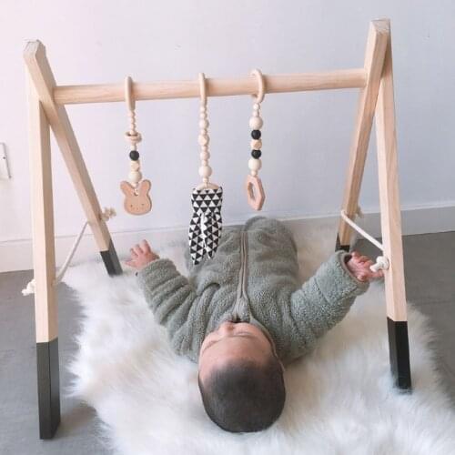 1Set Nordic Cartoon Baby Wooden Rabbit Ear Toys Pendant Gym Fitness Rack Kit Toddler Infant Room Ornament Decorations