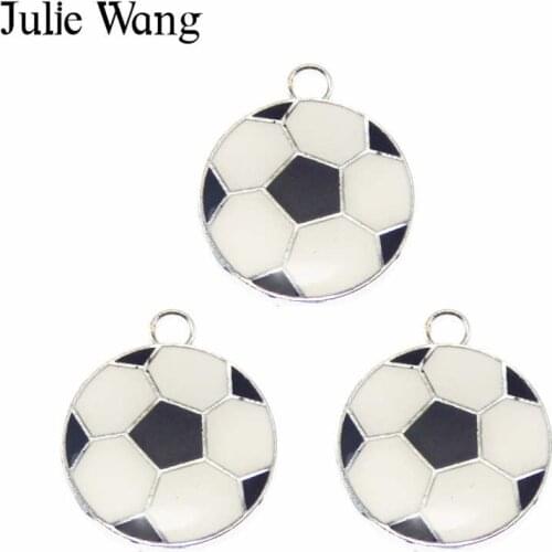 Julie Wang 1 Pack Alloy Black White Enamel Football Charms Necklace Pendant Earrings Findings DIY Metal Accessory Jewelry Making
