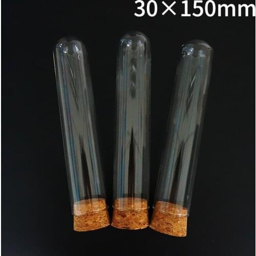 12pcs/lot 30x150mm Glass Test Tube With Cork Round Bottom