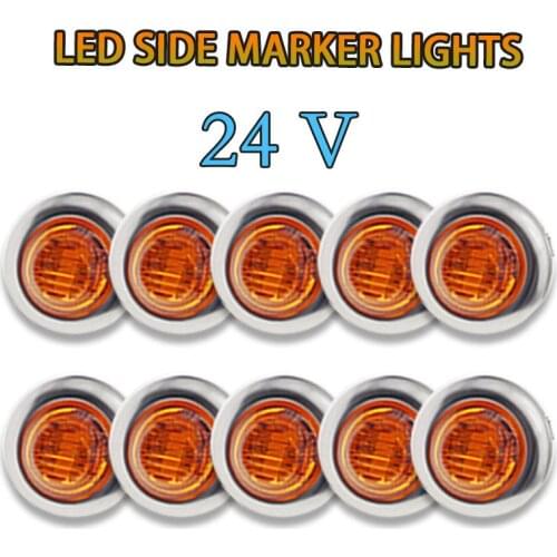 24V 10pcs 3LED 3/4" Round Amber Trailer Chrome Side Marker Lights Trucks Tractors Clearance Lights Lamp Bullet Lamp