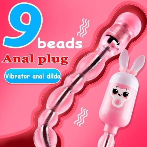9 beads rabbit vibrator long anal plug buttplug manual telescopic pull beads anal toys female g spot massager insert stick