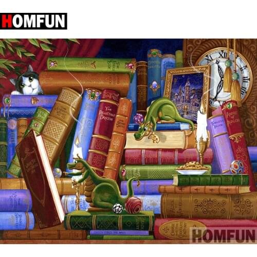 HOMFUN Full Square/Round Drill 5D DIY Diamond Painting "Book cat" Embroidery Cross Stitch 5D Home A08197