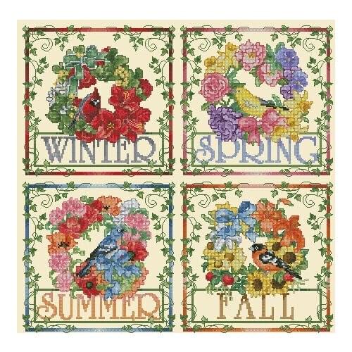 Four seasons garlands and birds .cross stitch sets Counted Cross Stitch Cross Stitch Kits Embroidery Needlework Sets