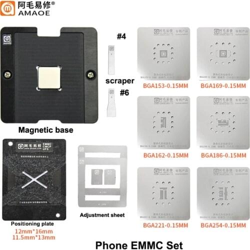 For EMMC EMCP UFS BGA 153 162 169 186 221 254 BGA Reballing jig Set Tin Planting Kit Motherboard Repair Tools