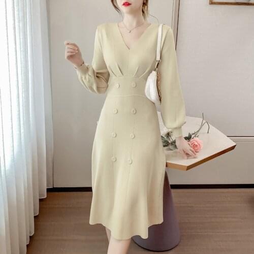 Retro elegant dress women 2021 spring and autumn new gentle style temperament knitted dress women fashion womens clothing