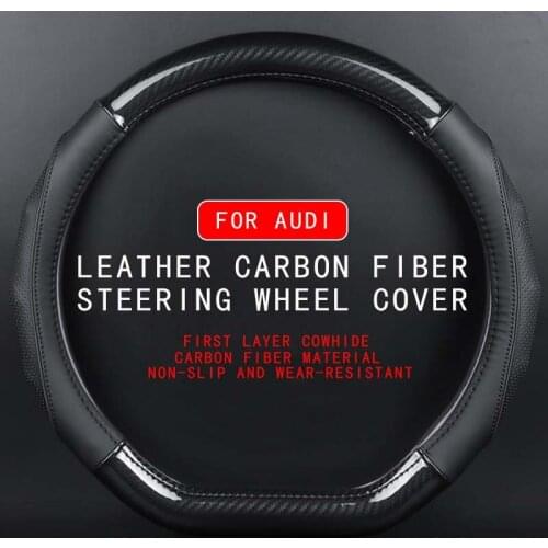 Car Steering Wheel Cover Carbon Fiber Leather For Audi A4L A6L Q3 A3 Q5L A2 Interior Decoration Accessories