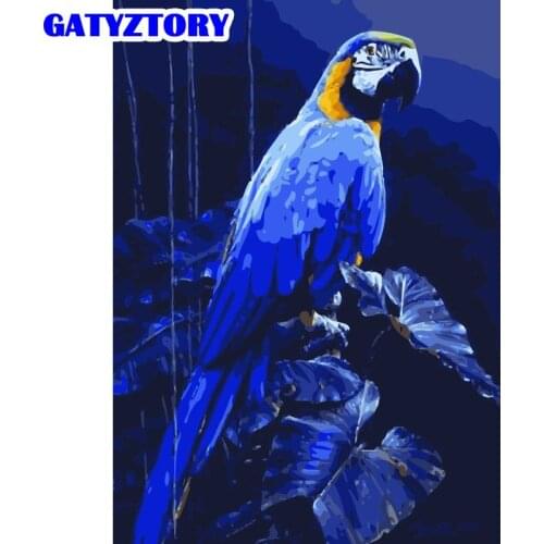 GATYZTORY Painting By Number Blue Parrot Animal Frame Handpainted Canvas Modern Pictures By Numbers For Home Decor DIY Gift