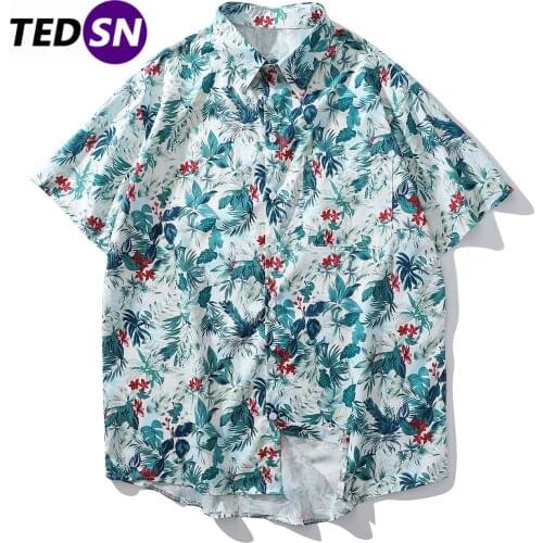 Aelfric Eden Hawaii Hip Hop Beach Men Shirts Summer Streetwear Plant Print Casual Short Sleeve 2020 Harajuku Loose Tops White