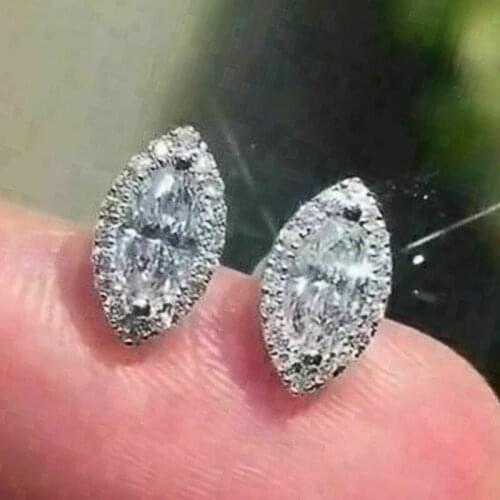 Huitan Classic Marquise Cubic Zirconia Stud Earrings Women Simple Elegant Ear Piercing Accessories Timeless Style Female Jewelry