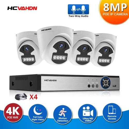 4K Video Surveillance Camera NVR Kit 4ch Nvr Set Security Camera System CCTV Poe Home AI Face Recognition Two Way Audio 8MP