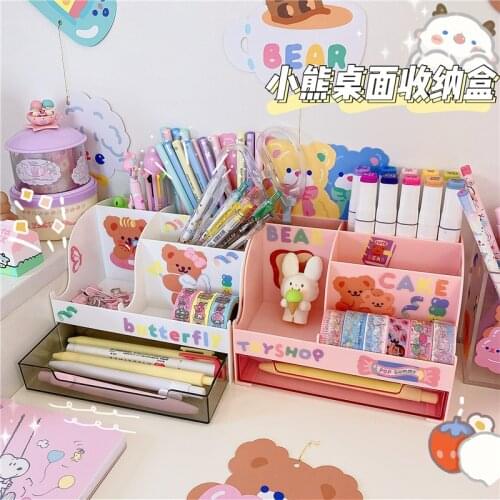 Kawaii Multifunction Deskpot Organizer Makeup Storage Box Container Drawer Cabinet Rack Send Sticker Home Deco