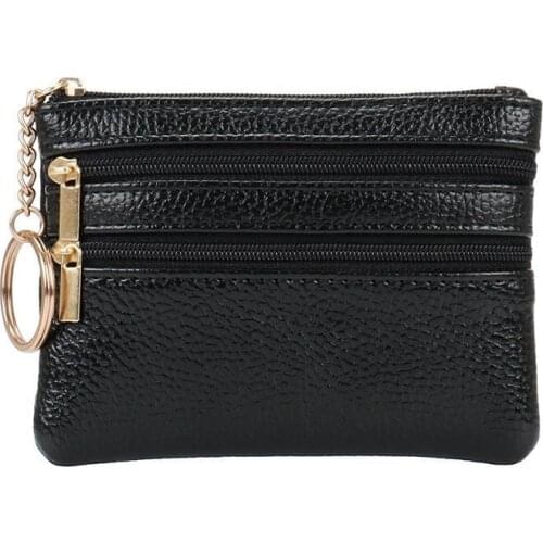 Leather Women Wallet Clutch Two Zip Female Short Small Coin Purse Soft Mini Card Cash Holder