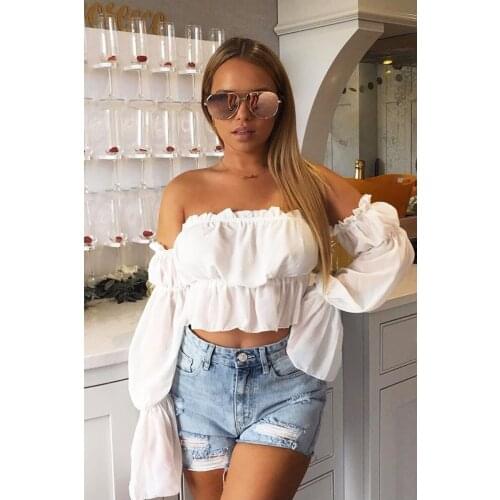 Summer Fashion Women Sexy Strapless Solid Color Off Shoulder Top Ruffles Tank Elegant Bandage Party Club tunique Streetwear