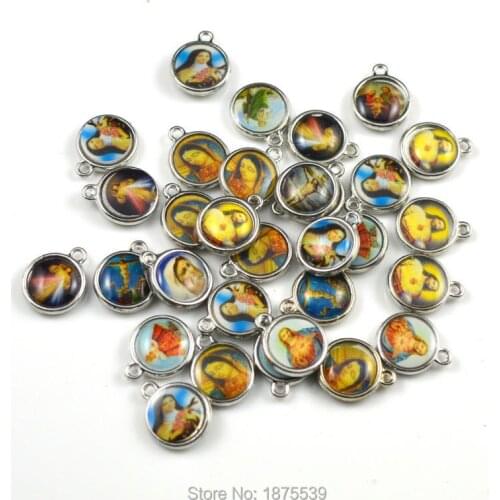 Small round pendant various pictures holy family two side same photo used in bracelet