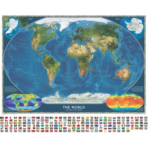 150x225cm The World Satellite Map With Surface Temperature And Biosphere Non-woven World Map With National Flags