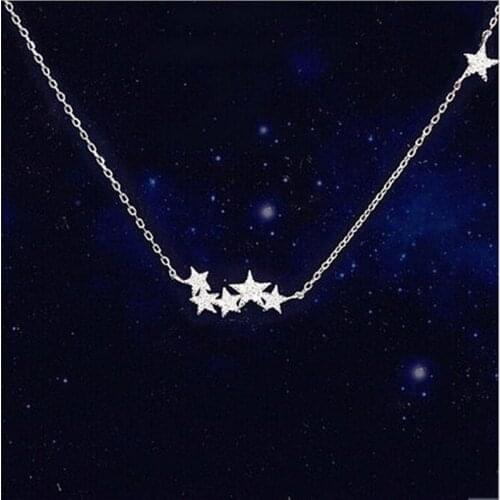 Hot Sale New Arrival Silver Color Jewelry Temperament Aesthetic Small Stars Zircon Pendant Necklace Anti-allergic
