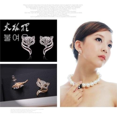 2021New Hot Sale Full Diamond Earrings for Women Fashion Fox Animal Earring Not prone to allergies Stud Earrings Trend Jewelry