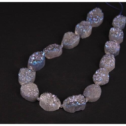 Approx15PCS/strand Blue Grey Titanium Natural Roug Agates Crystal Druzy Oval Slab Nugget Beads,Quartz Geode Drusy Slice Pendants