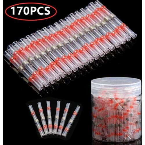 170PCS Heat Shrink Soldering Sleeve Terminals Insulated Waterproof Electrical Wire Butt Connectors Red