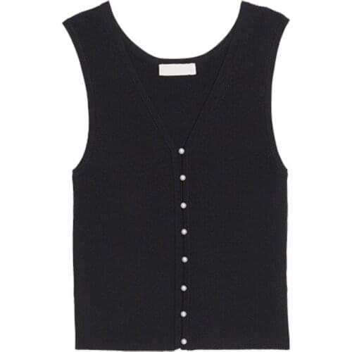 Patads French fashion slim fit and versatile solid color vest suspender spring and summer knitted interior womens wear s30329e
