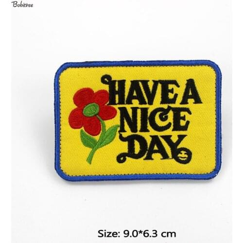 Yellow Hook Loop Patches Emblem Have a Nice Day Flower Badge Embroidery Stickers For Uniform Backpack Decoration