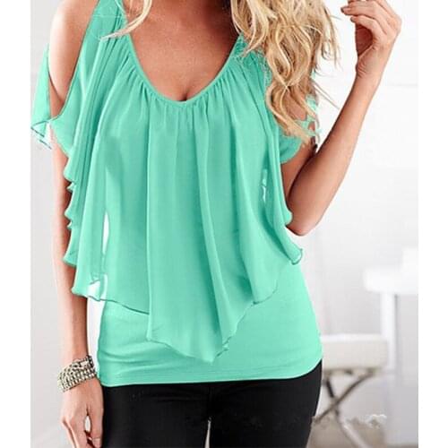 Explosive Womens Short-sleeve Bat-sleeved Hollow Stitching Hedging V-neck 2021 Summer New Fashion Atmosphere All-match