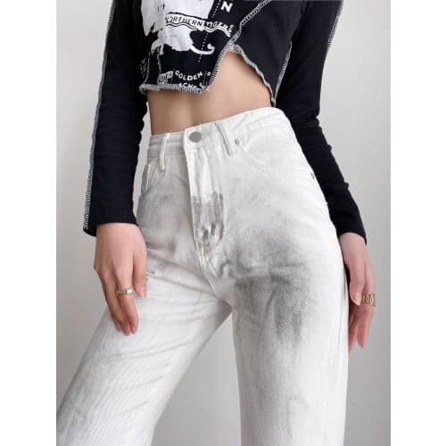Women High Waist Jeans 2021 Summer Harajuku Tie Dye Print Loose Wide Leg Long Pants Straight Baggy Denim Trouser Streetwear
