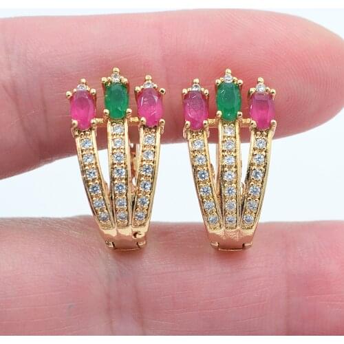 Gold Color Women Fashion Multicolor Cubic Zirconia CZ Huggie Earrings Jewelry