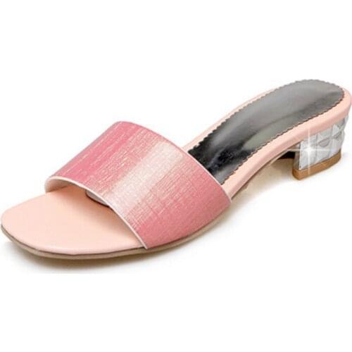 Females Crystal Heel Slippers Square Toe High Heel Shoes For Summer High Quality Fashion Slippers Fashion 2020 Wide Fitting 14