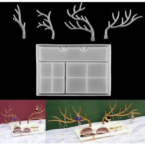 1set Big Antler Jewelry Display Stand Silicone Molds Tree Storage Rack Tray Epoxy Resin Mold For DIY Jewelry Making Supplies