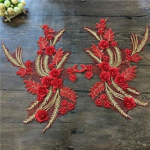 1Piece Nail Bead 3D Wedding Dress Applique DIY Bridal Headdress Lace Collar Lace Fabric Patch