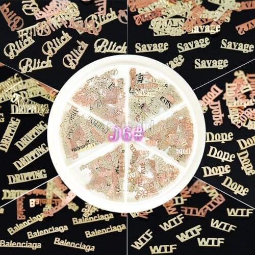 800pcs/pack Gold brown Cute Letter Bitch SEXY DAMN ETC. Metal Sticker Nail Art Decoration Non-adhesive Sticker Manicure tools